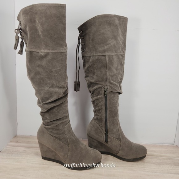 ShoeDazzle Shoes - Shoedazzle Faux Suede Gray Wedge Boots Style Sunni US 9 / EU 40 / UK 7